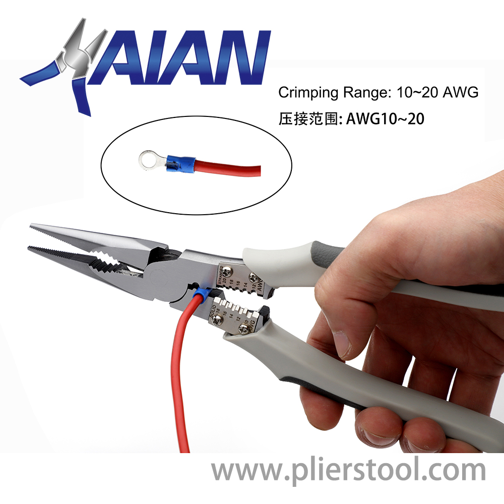 Multi-use Long Nose Pliers' Crimping Functions